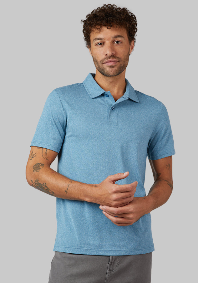 Y801A-3 32DEGREES MEN POLO - BLUE STEEL HEATHER
