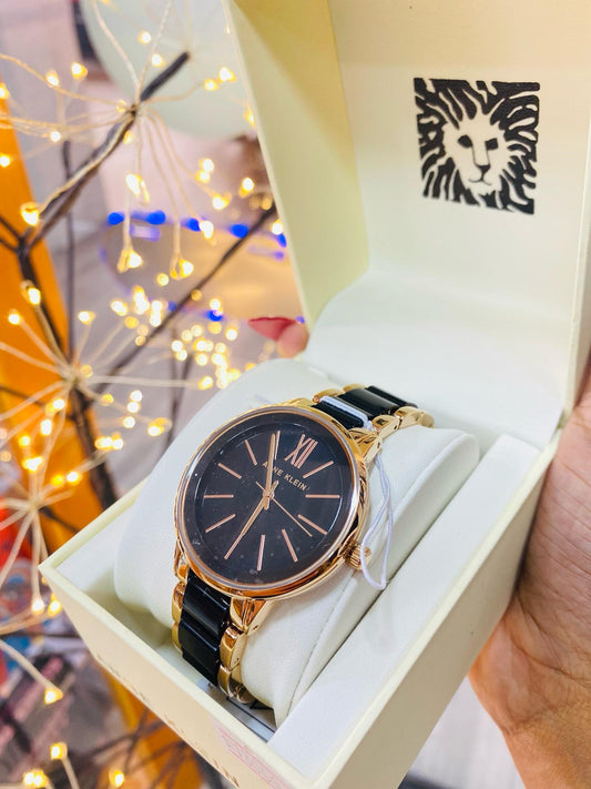 ANNE KLEIN WOMEN WATCH - BLACK AND ROSE GOLD