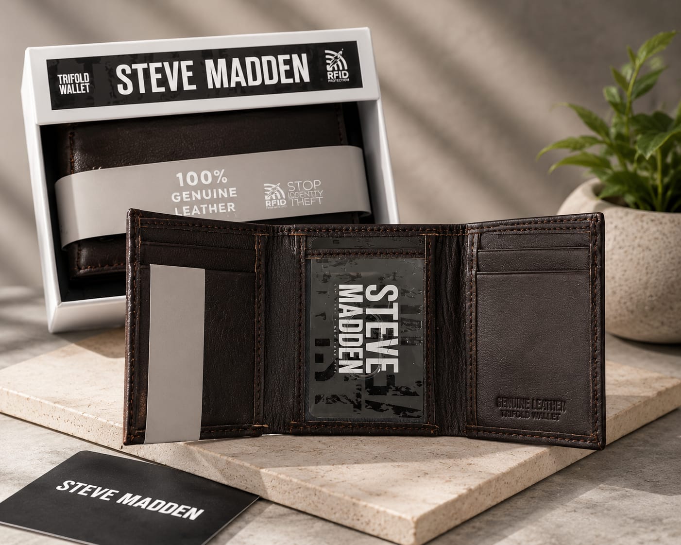 AA12D STEVE MADDEN TRIFOLD WALLET - BROWN